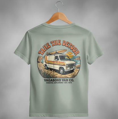 Van with surfboards on top, "Take the Detour" text.