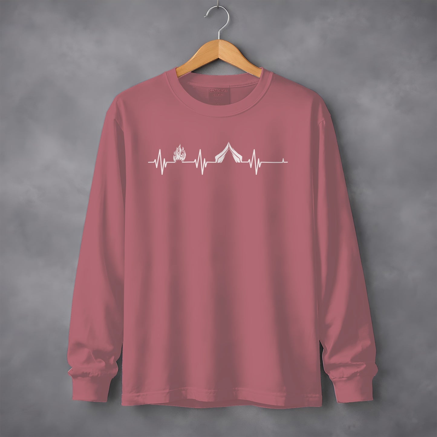 Camping Fire Tent Heartbeat Outdoor Adventure Long Sleeve T-Shirt Long Sleeve Tee - Outdoor & Adventure Collection - Mile Marker 16 Gear by Cloud 16 Clothing Co.