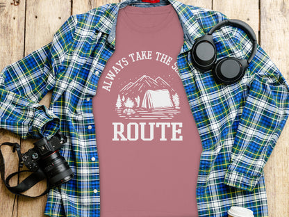 Always Take The Scenic Route Camping Adventure Long Sleeve T-Shirt Long Sleeve Tee - Outdoor & Adventure Collection - Mile Marker 16 Gear by Cloud 16 Clothing Co.