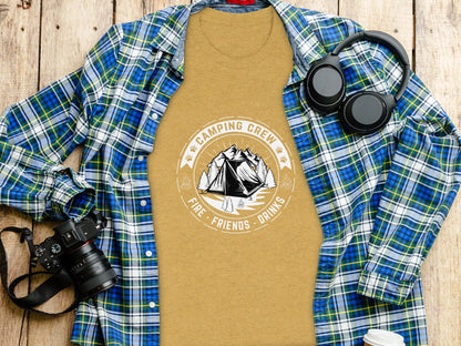 Camping Crew Friends Drinks Fire Tent Mountain Scene T-Shirt T-Shirt - Outdoor & Adventure Collection - Mile Marker 16 Gear by Cloud 16 Clothing Co.