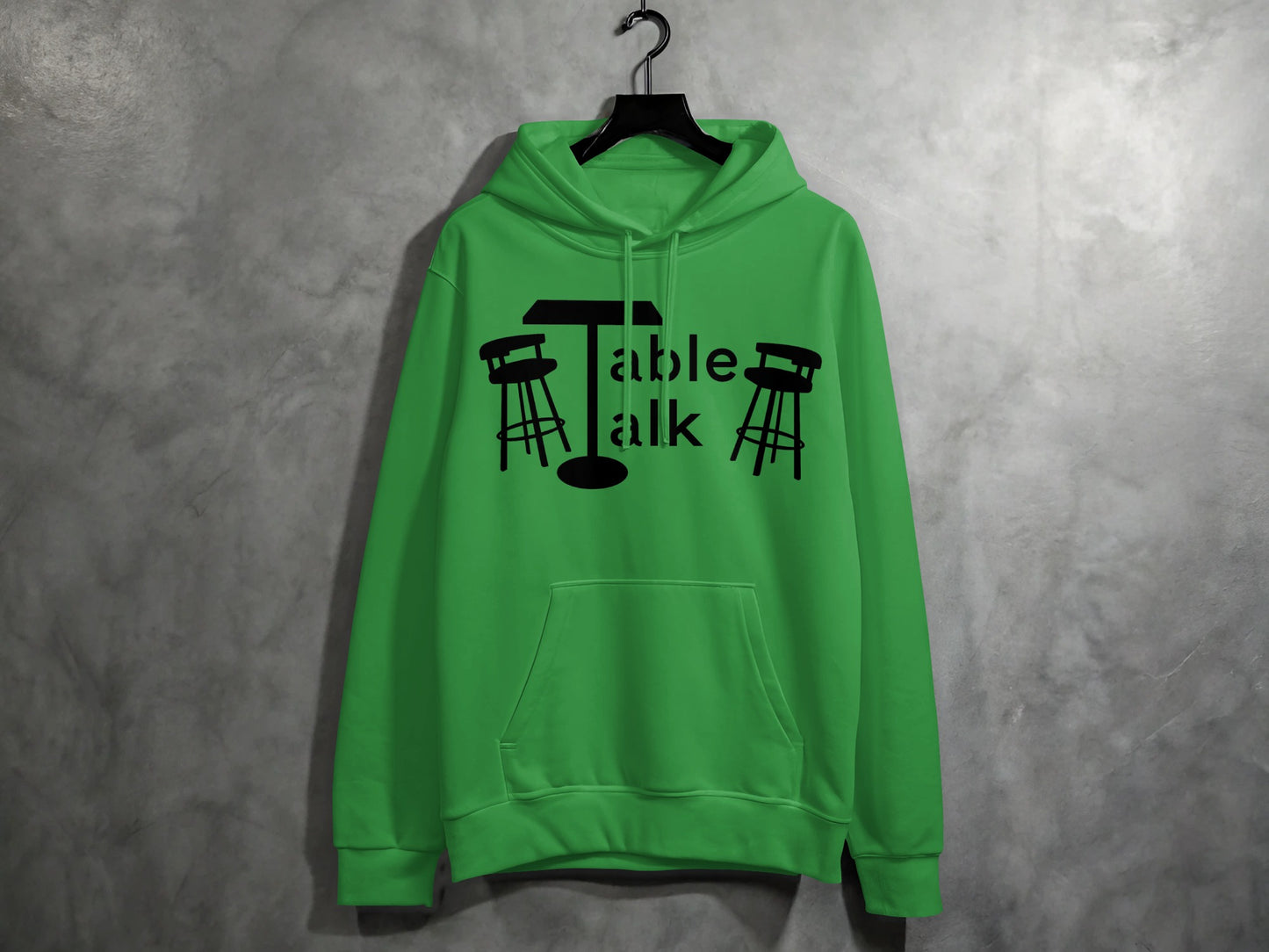 Green Hoodie with Table Talk and Chairs Design