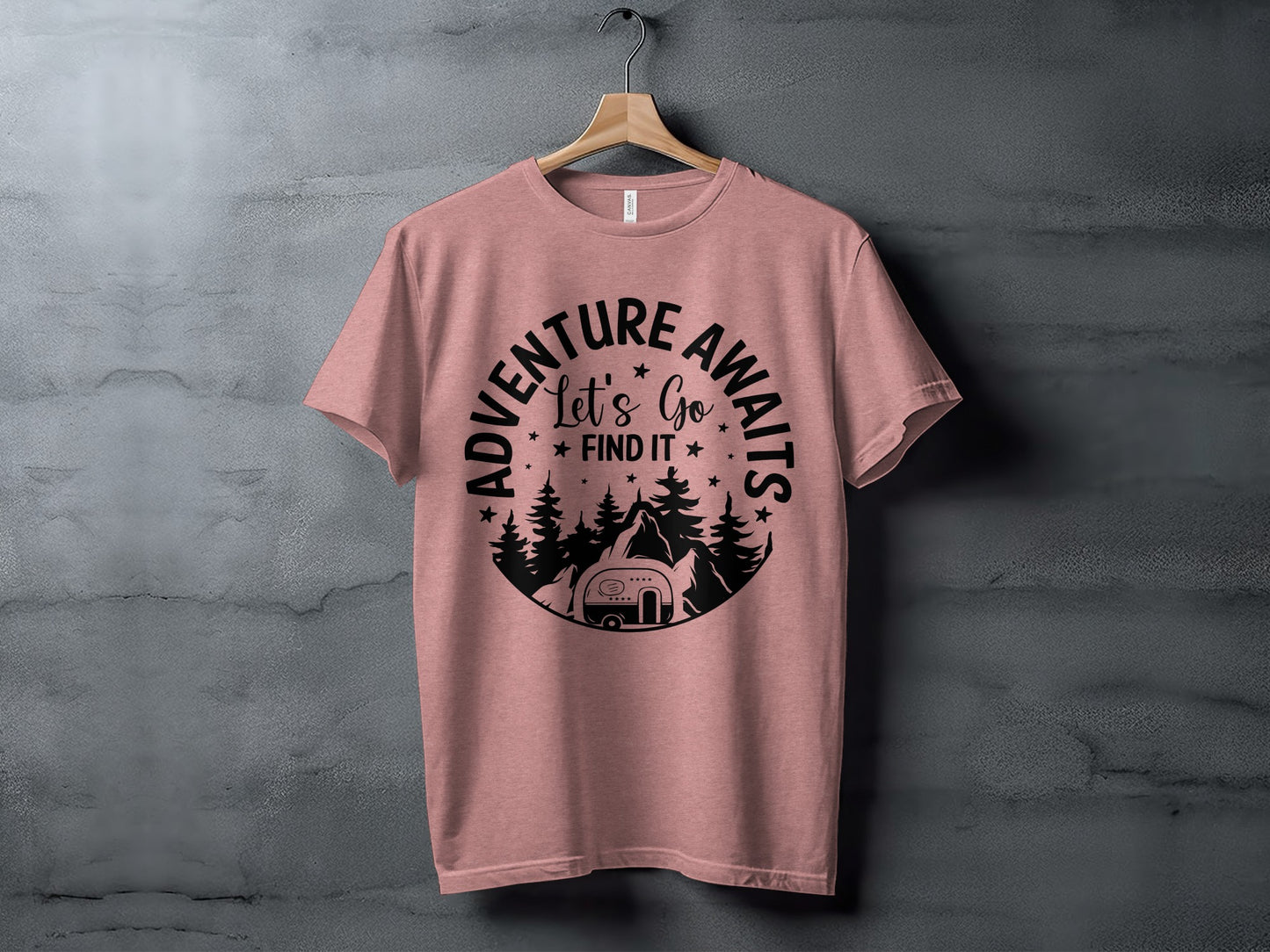 Adventure Awaits Let's Go Find It Silhouette Camper T-Shirt T-Shirt - Outdoor & Adventure Collection - Mile Marker 16 Gear by Cloud 16 Clothing Co.