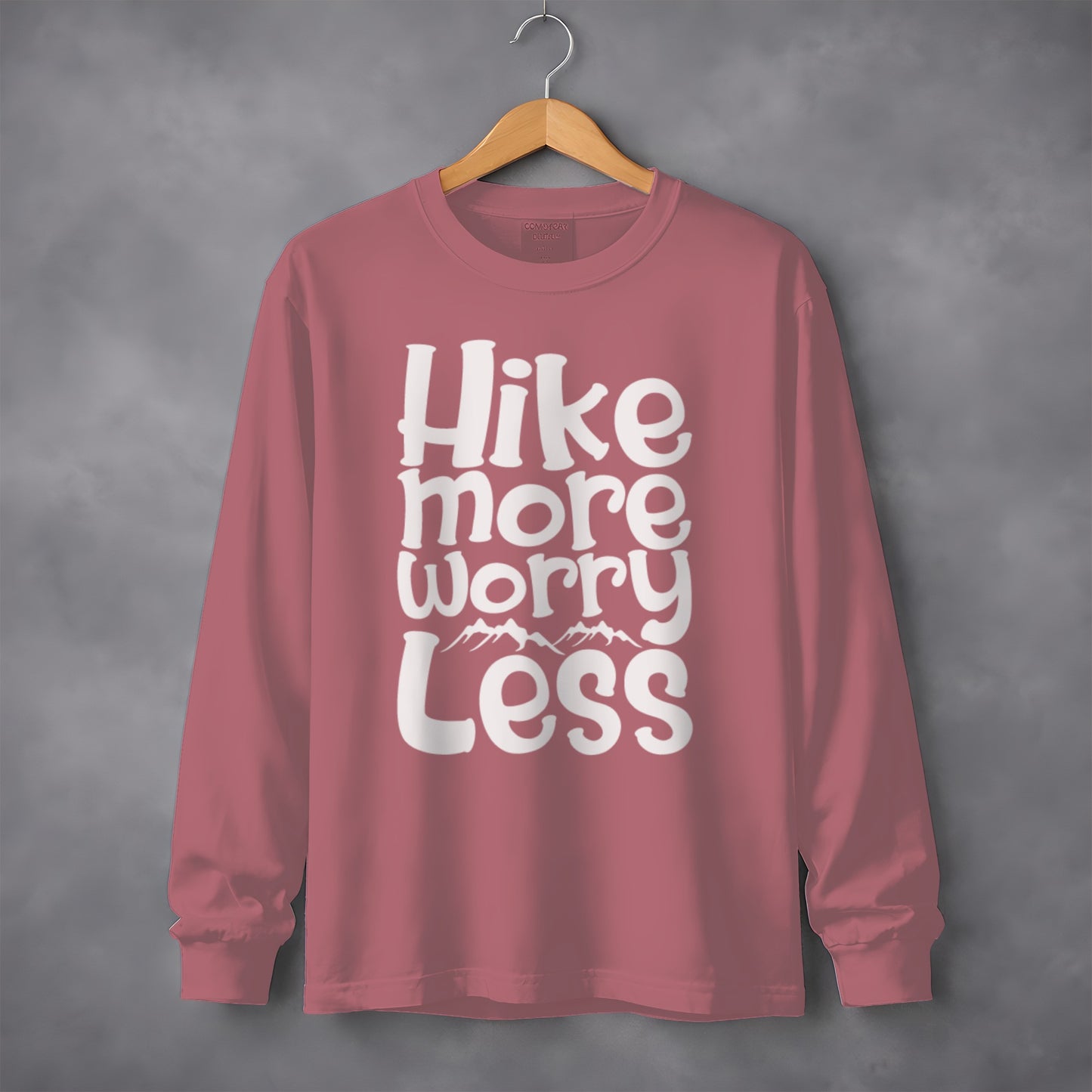 Hike More Worry Less With Mountain Graphic Long Sleeve T-Shirt Long Sleeve Tee - Outdoor & Adventure Collection - Mile Marker 16 Gear by Cloud 16 Clothing Co.
