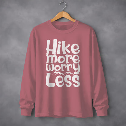 Hike More Worry Less With Mountain Graphic Long Sleeve T-Shirt Long Sleeve Tee - Outdoor & Adventure Collection - Mile Marker 16 Gear by Cloud 16 Clothing Co.