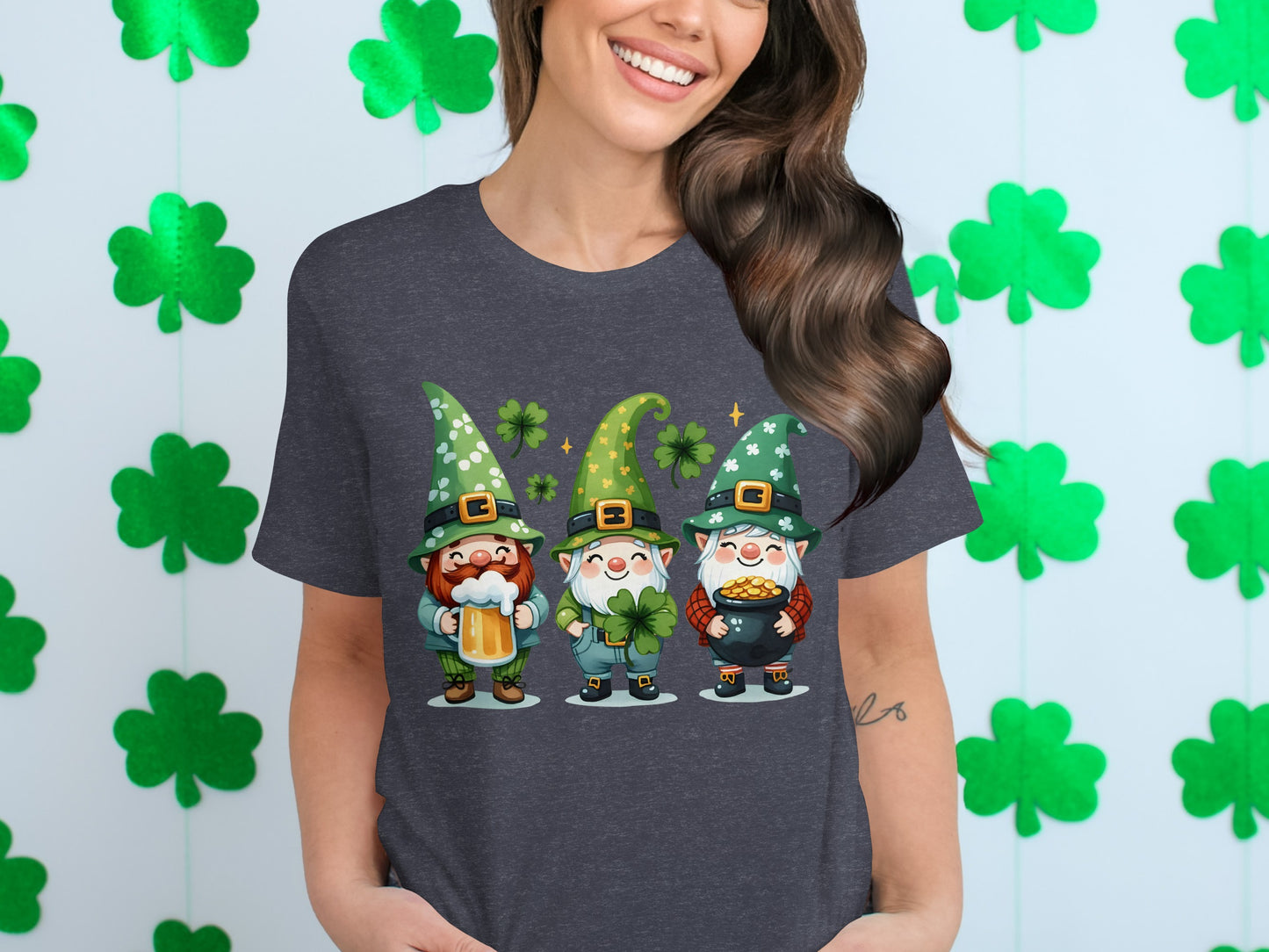 Cute St. Patrick's Day Gnomes with Shamrocks t-shirt