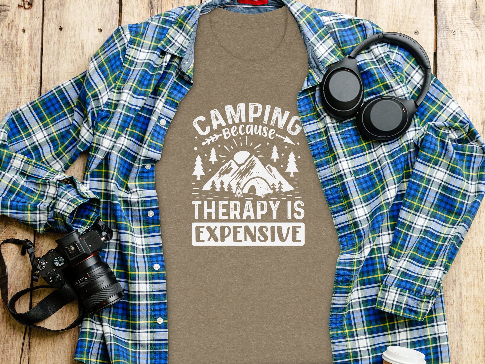 Camping Because Therapy Is Expensive Graphic T-Shirt T-Shirt - Outdoor & Adventure Collection - Mile Marker 16 Gear by Cloud 16 Clothing Co.