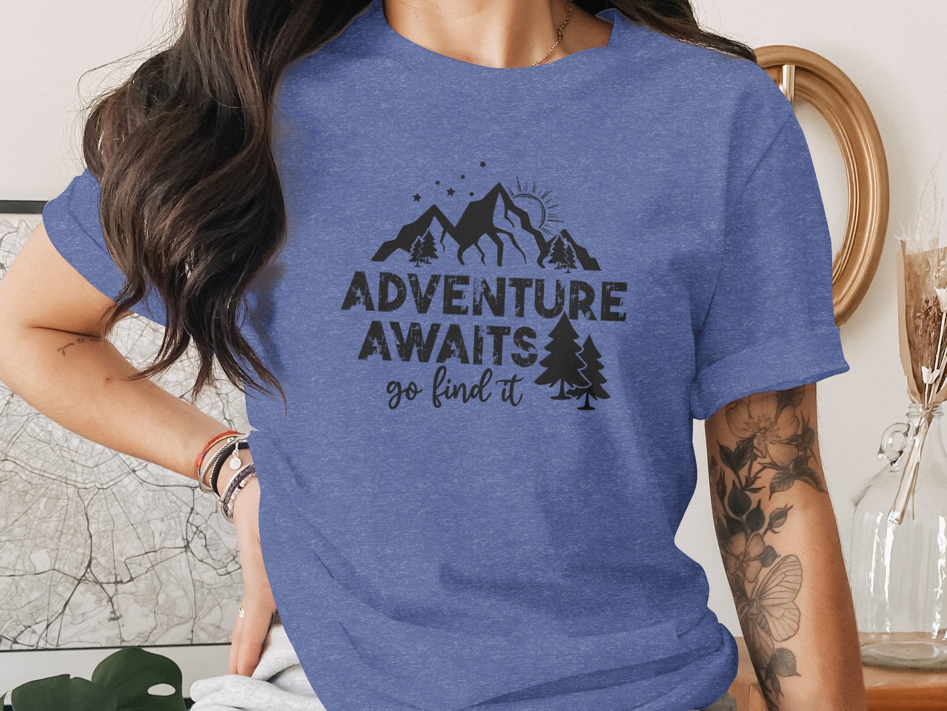 Adventure Awaits Go Find It Mountains Trees and Sun T-Shirt T-Shirt - Outdoor & Adventure Collection - Mile Marker 16 Gear by Cloud 16 Clothing Co.