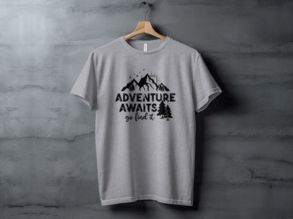 Adventure Awaits Go Find It Mountains Trees and Sun T-Shirt T-Shirt - Outdoor & Adventure Collection - Mile Marker 16 Gear by Cloud 16 Clothing Co.