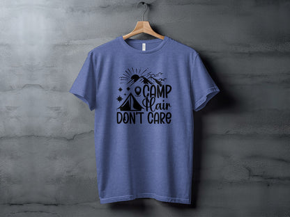 Camp Hair Dont Care with Mountain Scene Graphic T-Shirt T-Shirt - Outdoor & Adventure Collection - Mile Marker 16 Gear by Cloud 16 Clothing Co.
