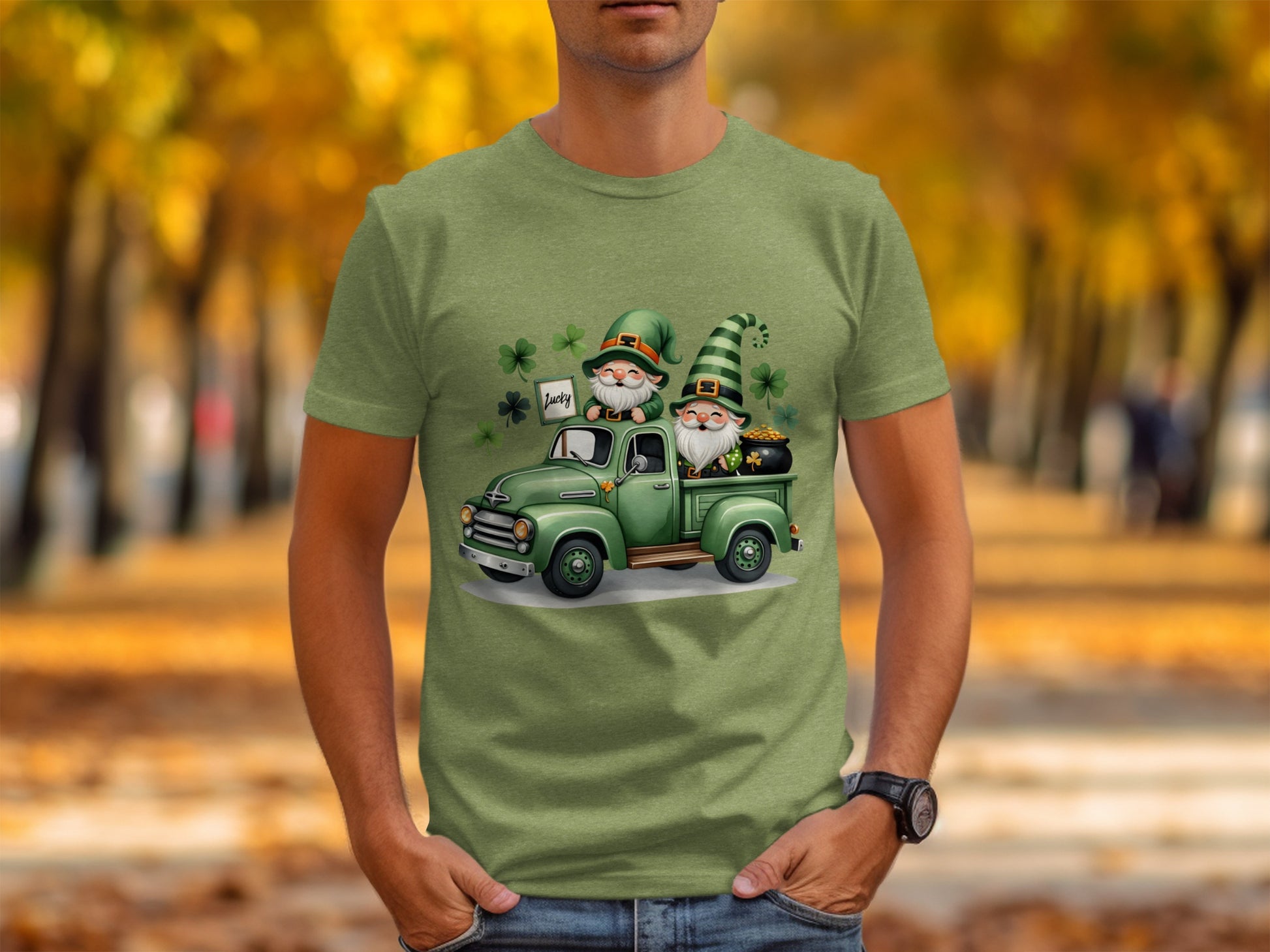 Lucky Gnomes in Green Truck St. Patrick's Day Shirt