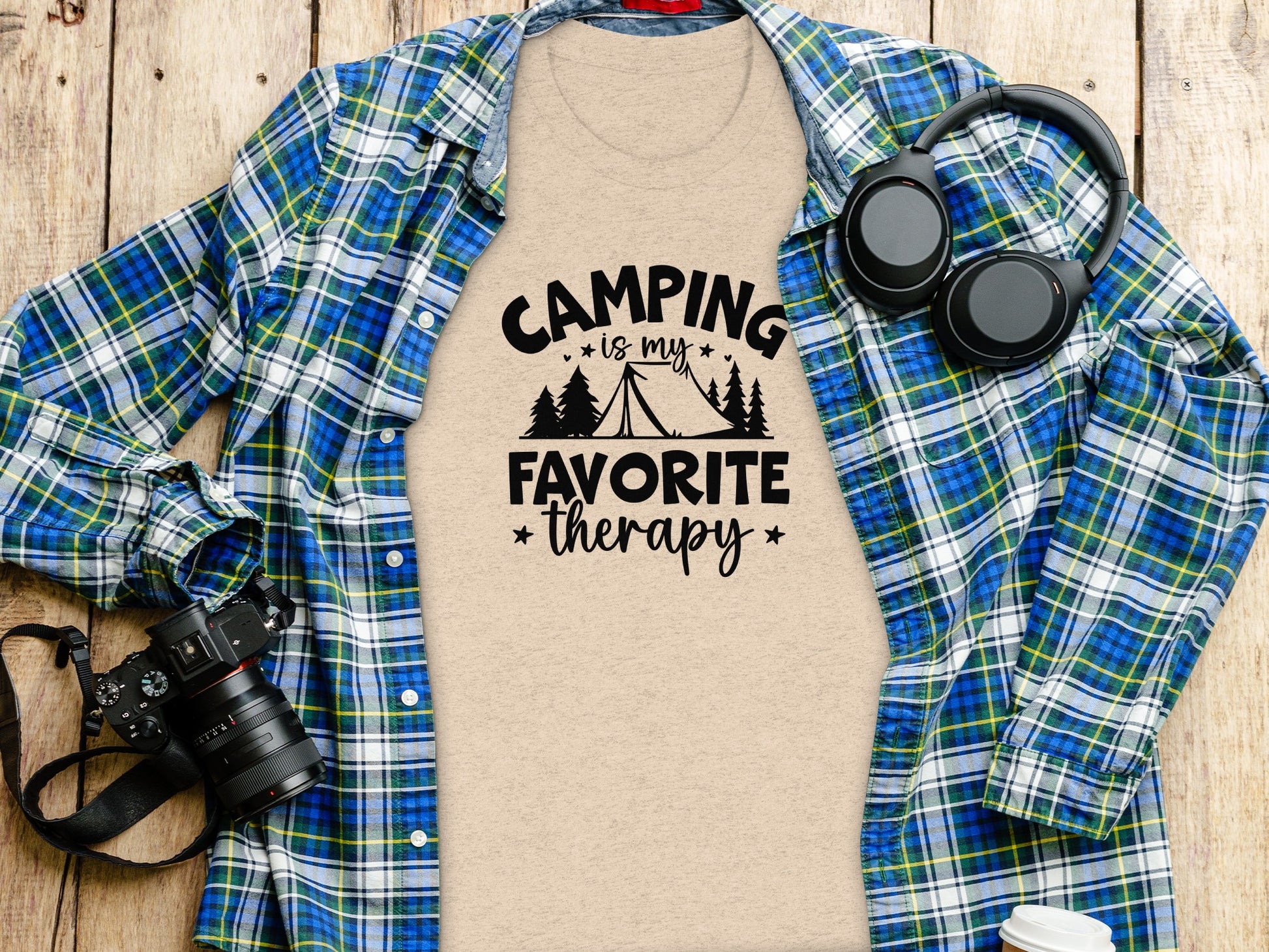 Camping Is My Favorite Therapy Black Text Design T-Shirt T-Shirt - Outdoor & Adventure Collection - Mile Marker 16 Gear by Cloud 16 Clothing Co.
