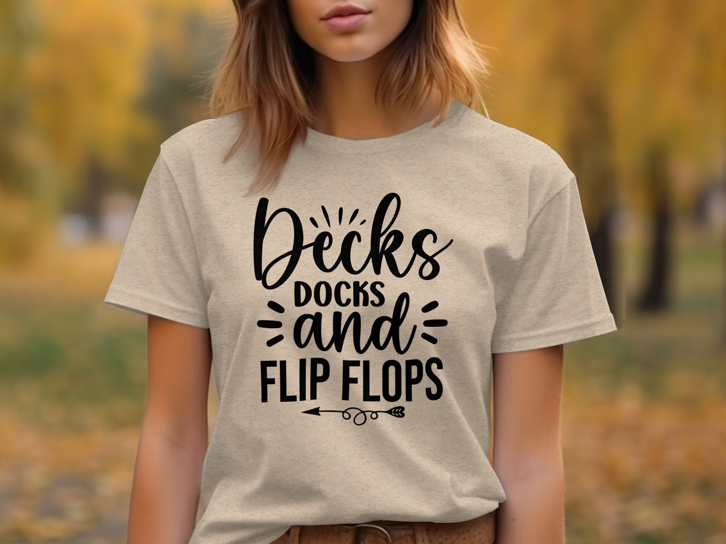 Decks Docks And Flip Flops Arrow Summer Funny T-Shirt T-Shirt - Outdoor & Adventure Collection - Mile Marker 16 Gear by Cloud 16 Clothing Co.