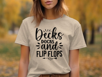 Decks Docks And Flip Flops Arrow Summer Funny T-Shirt T-Shirt - Outdoor & Adventure Collection - Mile Marker 16 Gear by Cloud 16 Clothing Co.
