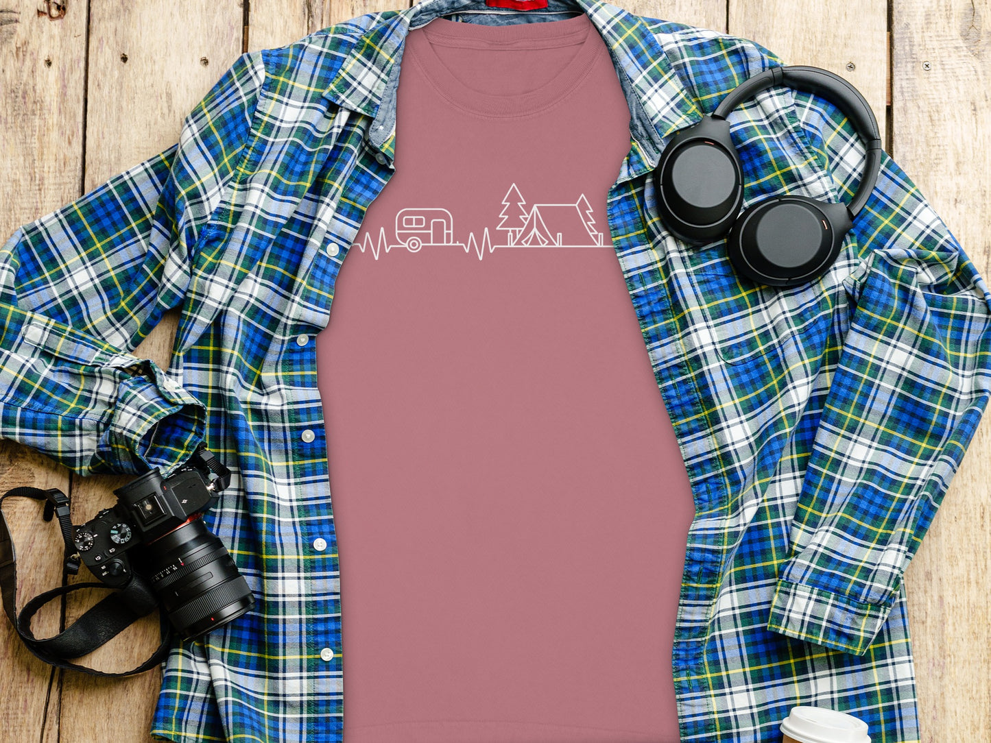 Camping Heartbeat Caravan Tent Adventure Time Long Sleeve T-Shirt Long Sleeve Tee - Outdoor & Adventure Collection - Mile Marker 16 Gear by Cloud 16 Clothing Co.