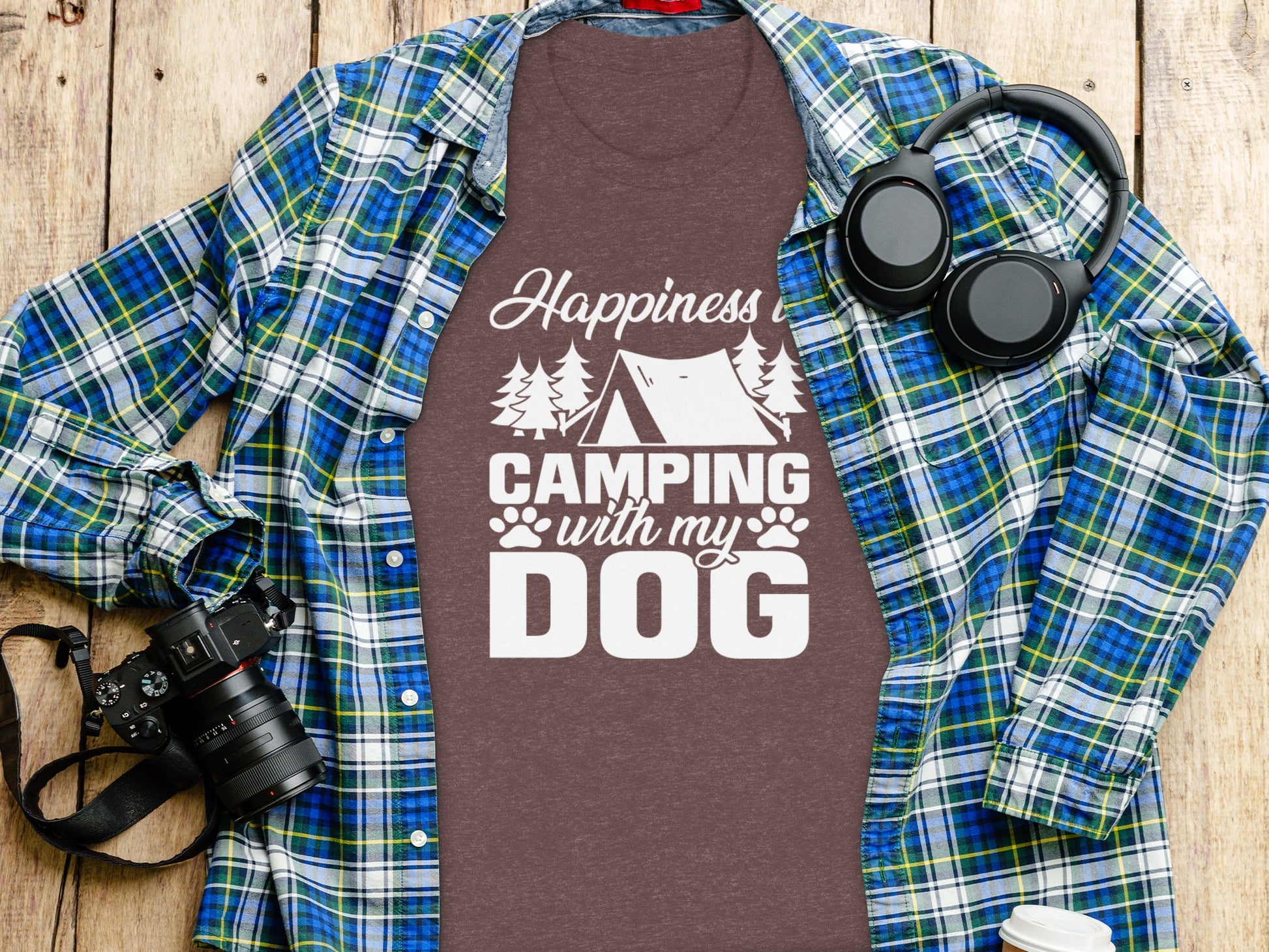 Happiness is Camping with My Dog Awesome Graphic T-Shirt T-Shirt - Outdoor & Adventure Collection - Mile Marker 16 Gear by Cloud 16 Clothing Co.