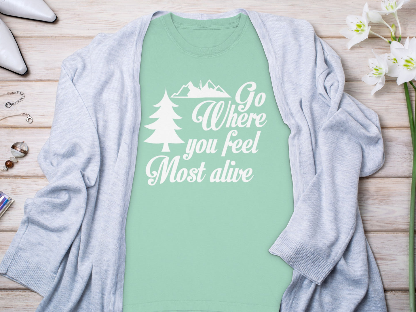 Go Where You Feel Most Alive Outdoors Graphic Long Sleeve T-Shirt Long Sleeve Tee - Outdoor & Adventure Collection - Mile Marker 16 Gear by Cloud 16 Clothing Co.
