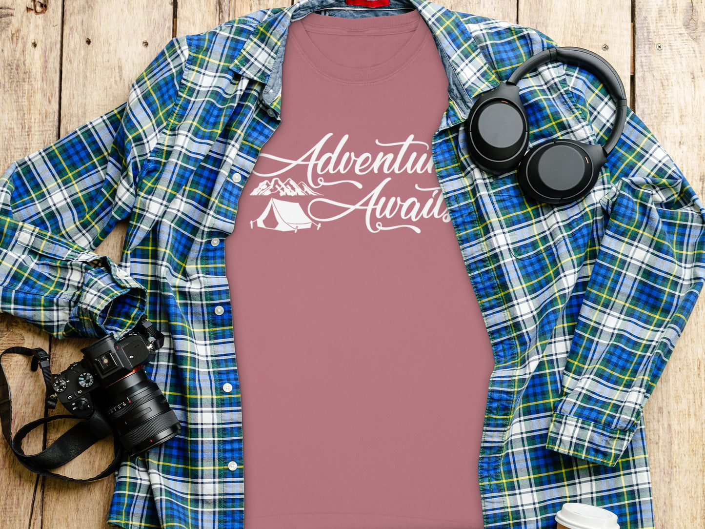 Adventure Awaits Graphic Tee with Camping Print