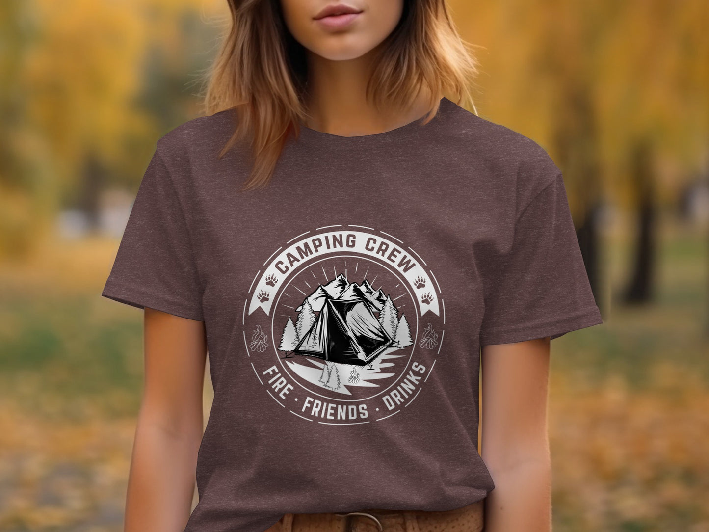 Camping Crew Friends Drinks Fire Tent Mountain Scene T-Shirt T-Shirt - Outdoor & Adventure Collection - Mile Marker 16 Gear by Cloud 16 Clothing Co.