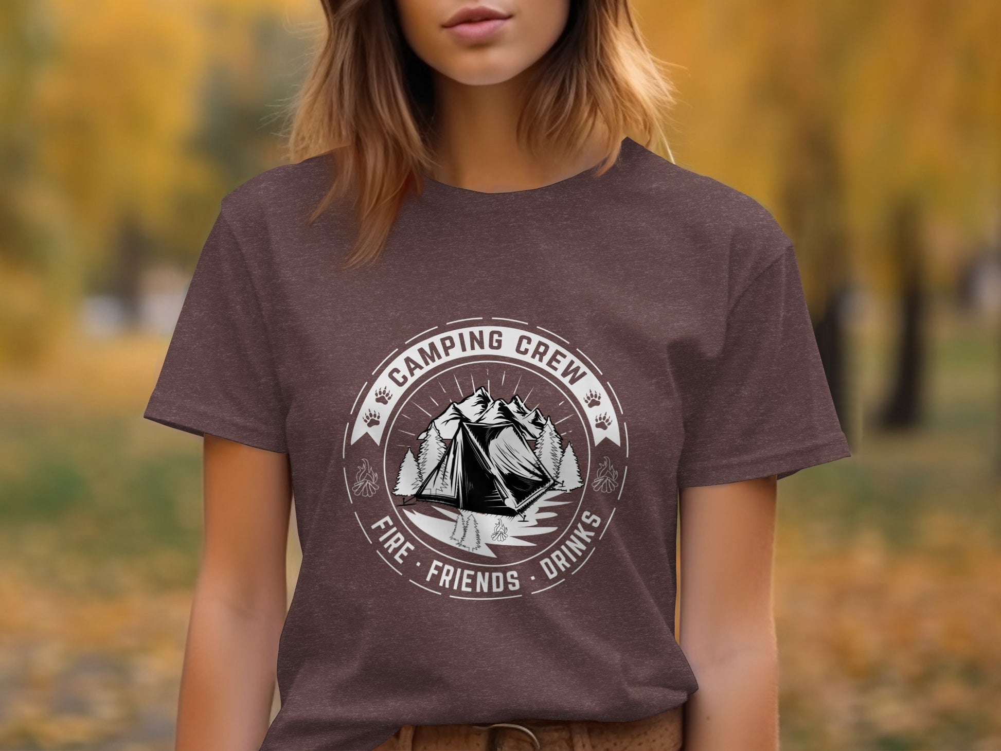 Camping Crew Friends Drinks Fire Tent Mountain Scene T-Shirt T-Shirt - Outdoor & Adventure Collection - Mile Marker 16 Gear by Cloud 16 Clothing Co.