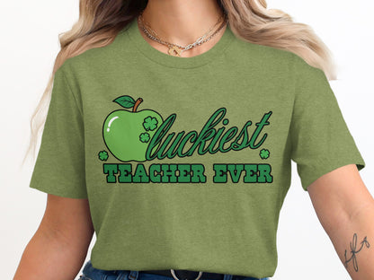 Luckiest Teacher Ever Green Apple Graphic T-shirt