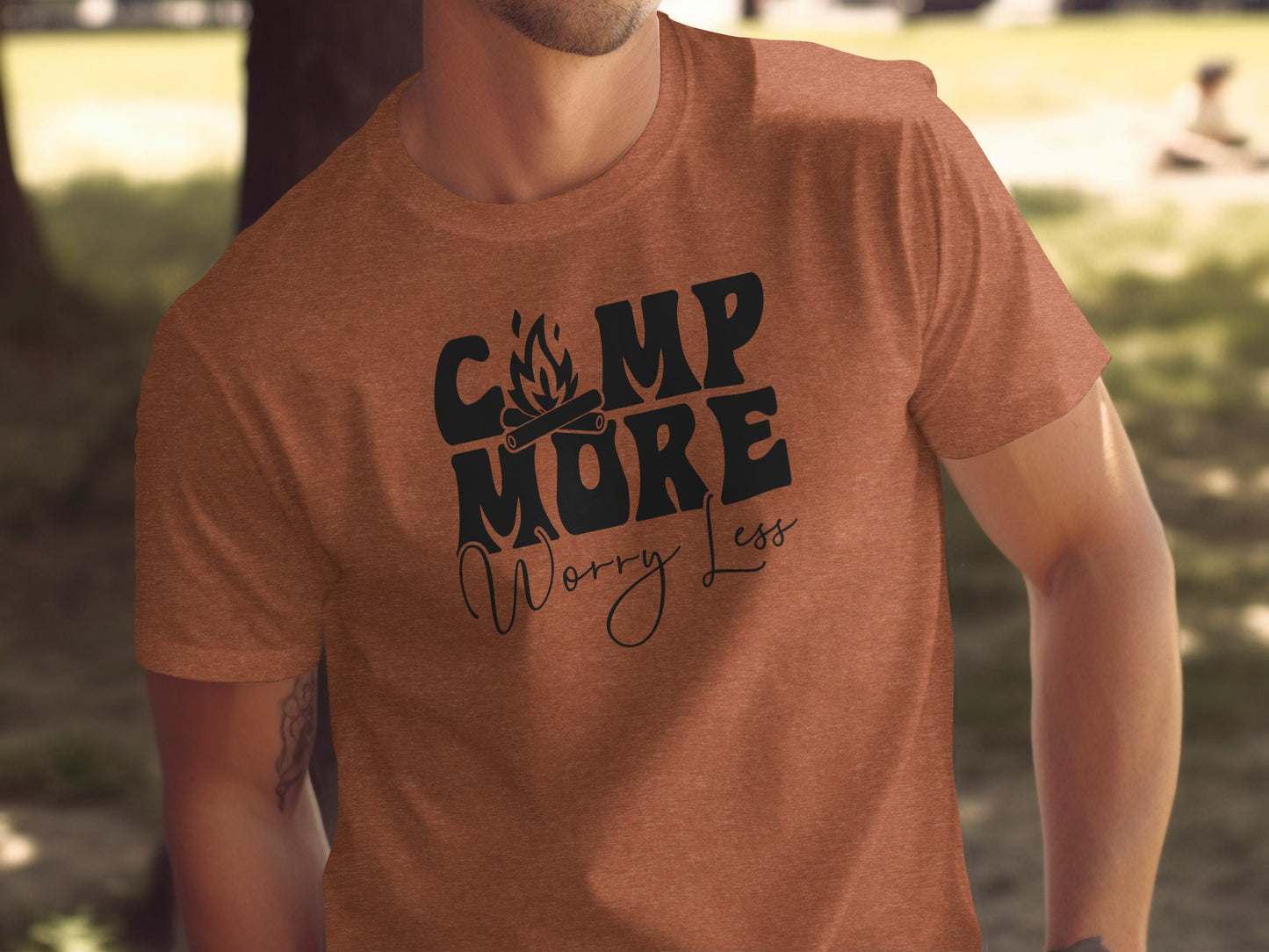 Camp More Worry Less Graphic Camping Adventure T-Shirt T-Shirt - Outdoor & Adventure Collection - Mile Marker 16 Gear by Cloud 16 Clothing Co.