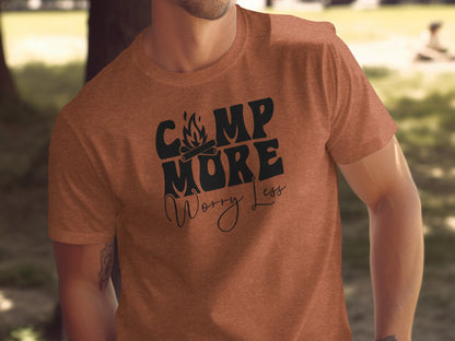 Camp More Worry Less Graphic Camping Adventure T-Shirt T-Shirt - Outdoor & Adventure Collection - Mile Marker 16 Gear by Cloud 16 Clothing Co.