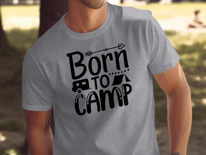 Born To Camp With Tent And Camper Fun Outdoors T-Shirt T-Shirt - Outdoor & Adventure Collection - Mile Marker 16 Gear by Cloud 16 Clothing Co.
