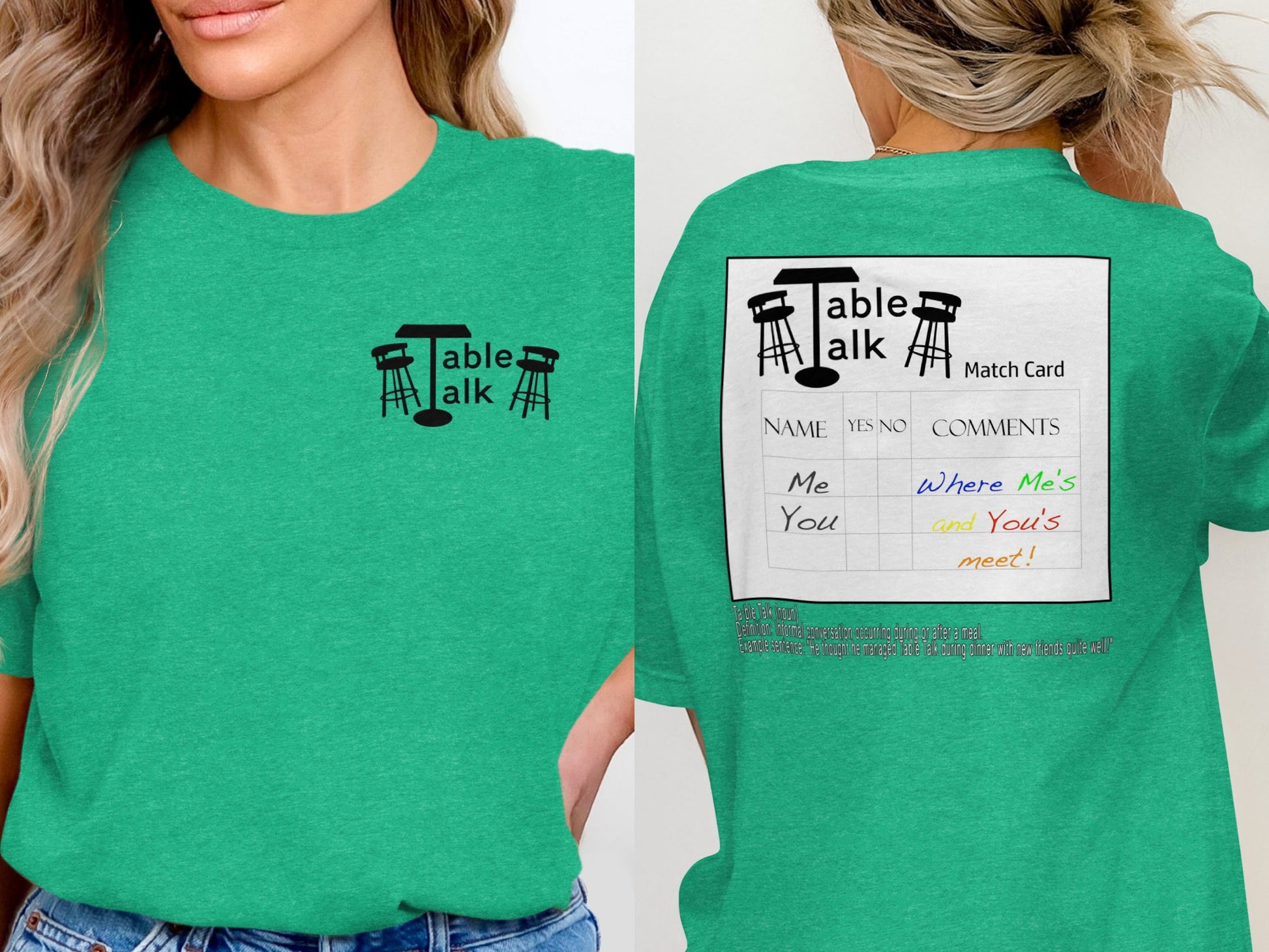 Table Talk Green Graphic Tee Match Card Shirt