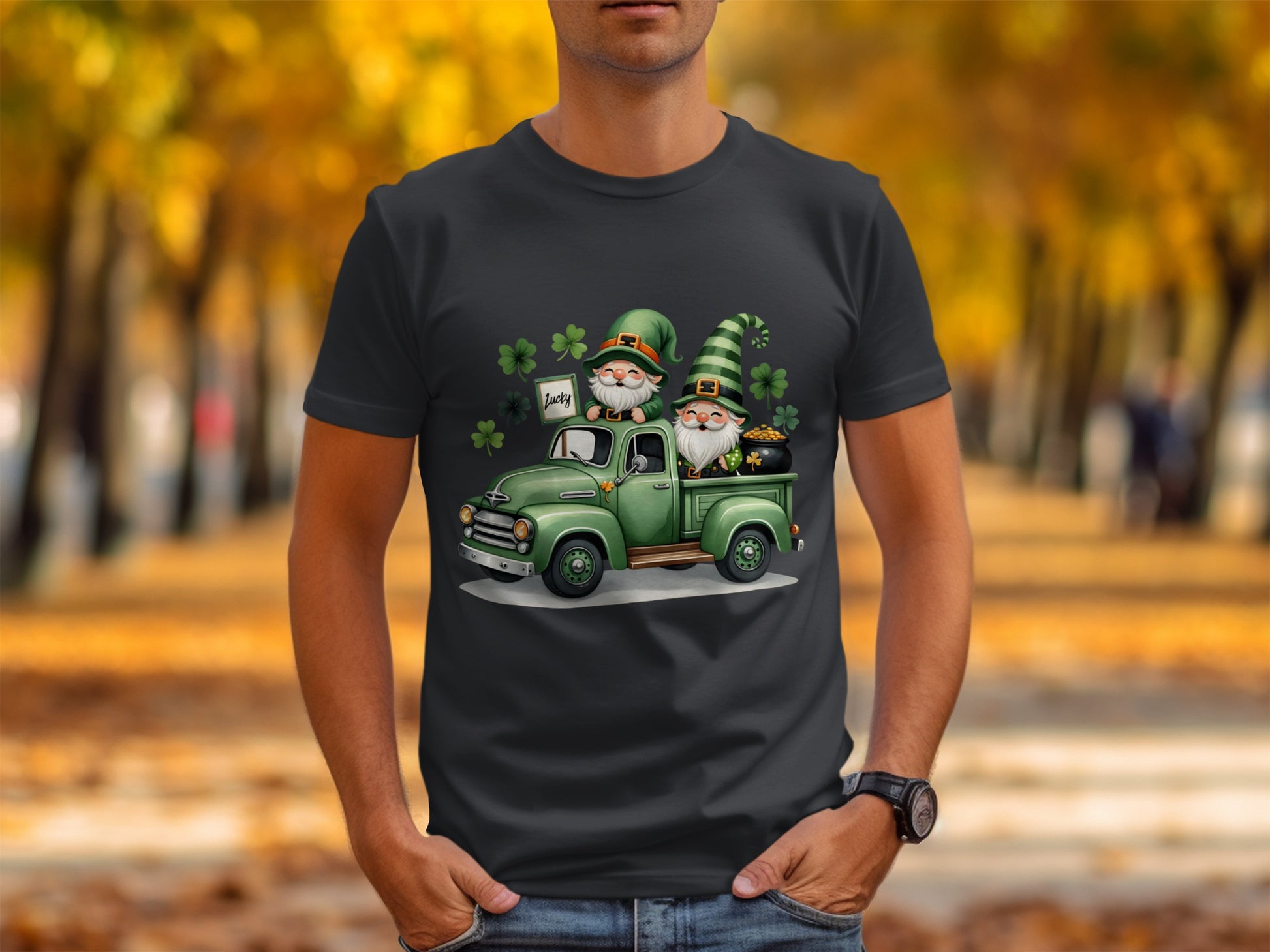 St. Patrick's Day Gnomes in Vintage Truck T-Shirt