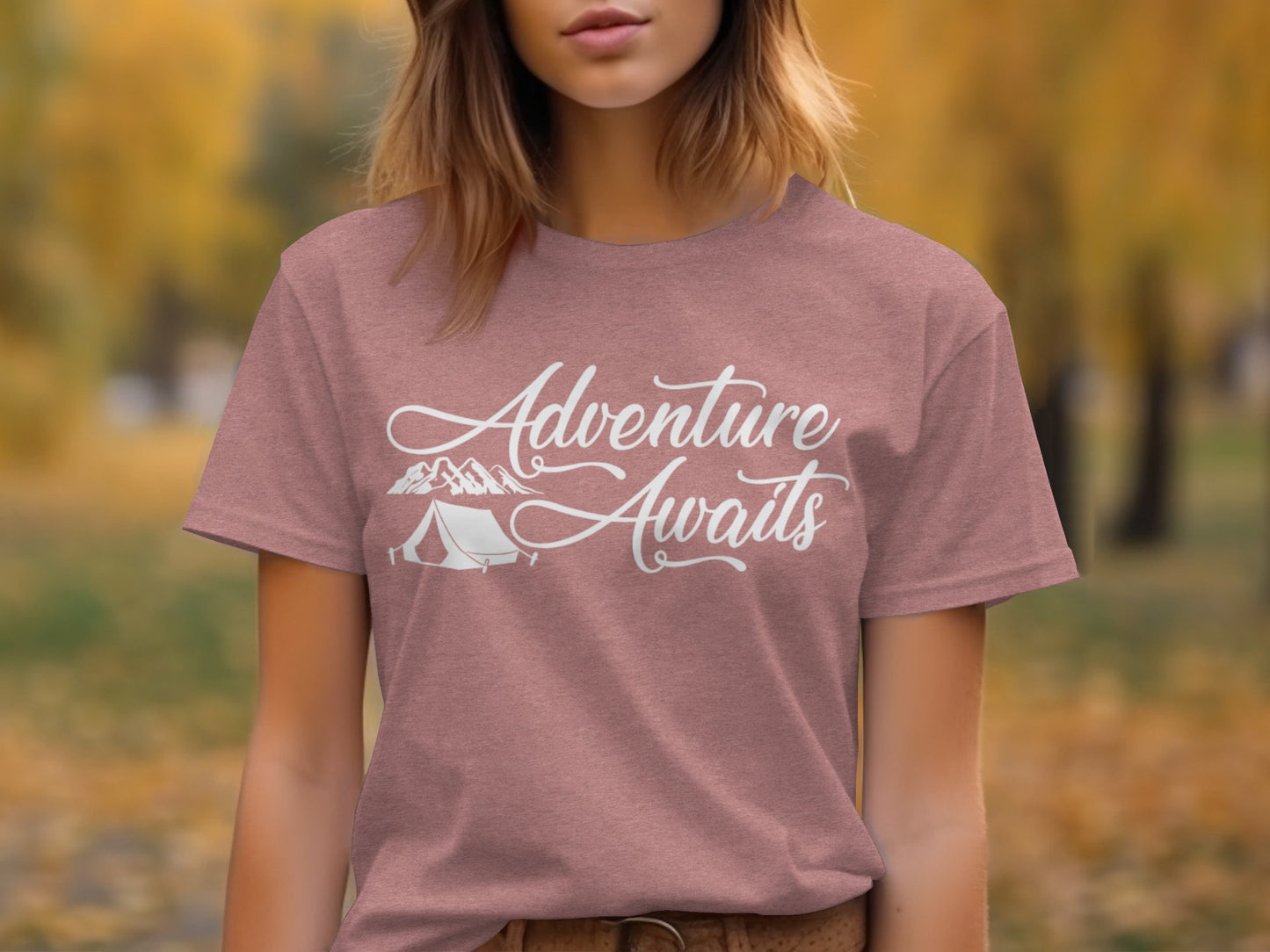 Adventure Awaits Tent Mountains Graphic Design T-Shirt T-Shirt - Outdoor & Adventure Collection - Mile Marker 16 Gear by Cloud 16 Clothing Co.