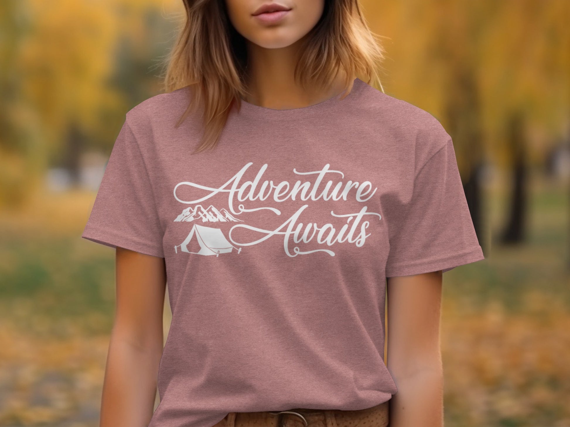 Adventure Awaits Tent Mountains Graphic Design T-Shirt T-Shirt - Outdoor & Adventure Collection - Mile Marker 16 Gear by Cloud 16 Clothing Co.