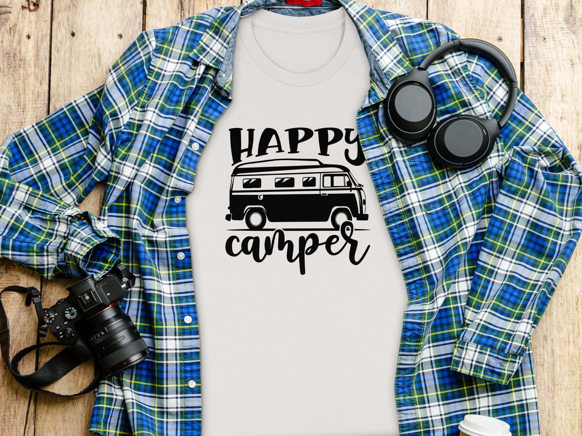 Happy Camper Volkswagen Van Road Trip Vacation T-Shirt T-Shirt - Outdoor & Adventure Collection - Mile Marker 16 Gear by Cloud 16 Clothing Co.