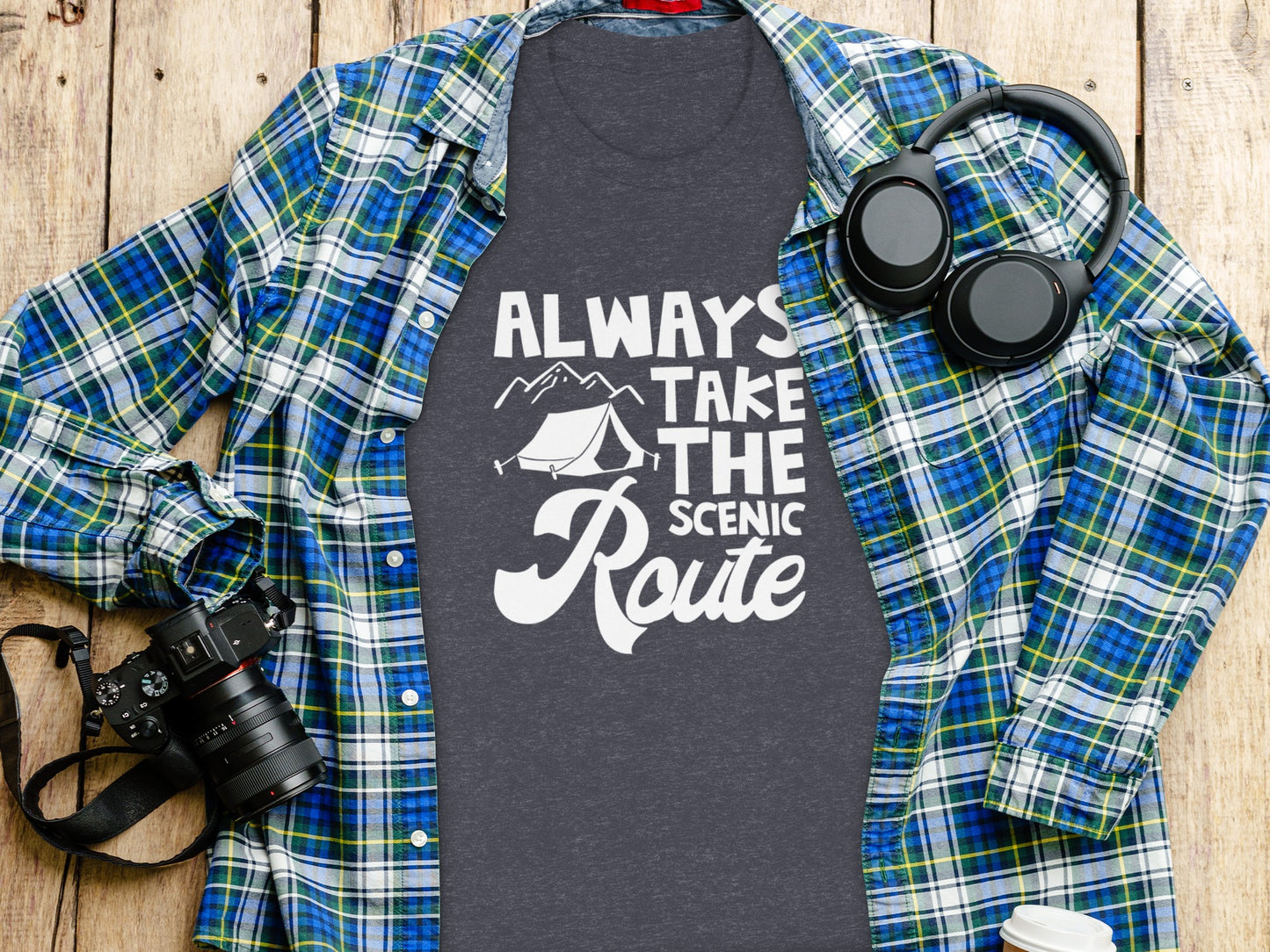 Always Take The Scenic Route Outdoors Camping Design T-Shirt T-Shirt - Outdoor & Adventure Collection - Mile Marker 16 Gear by Cloud 16 Clothing Co.