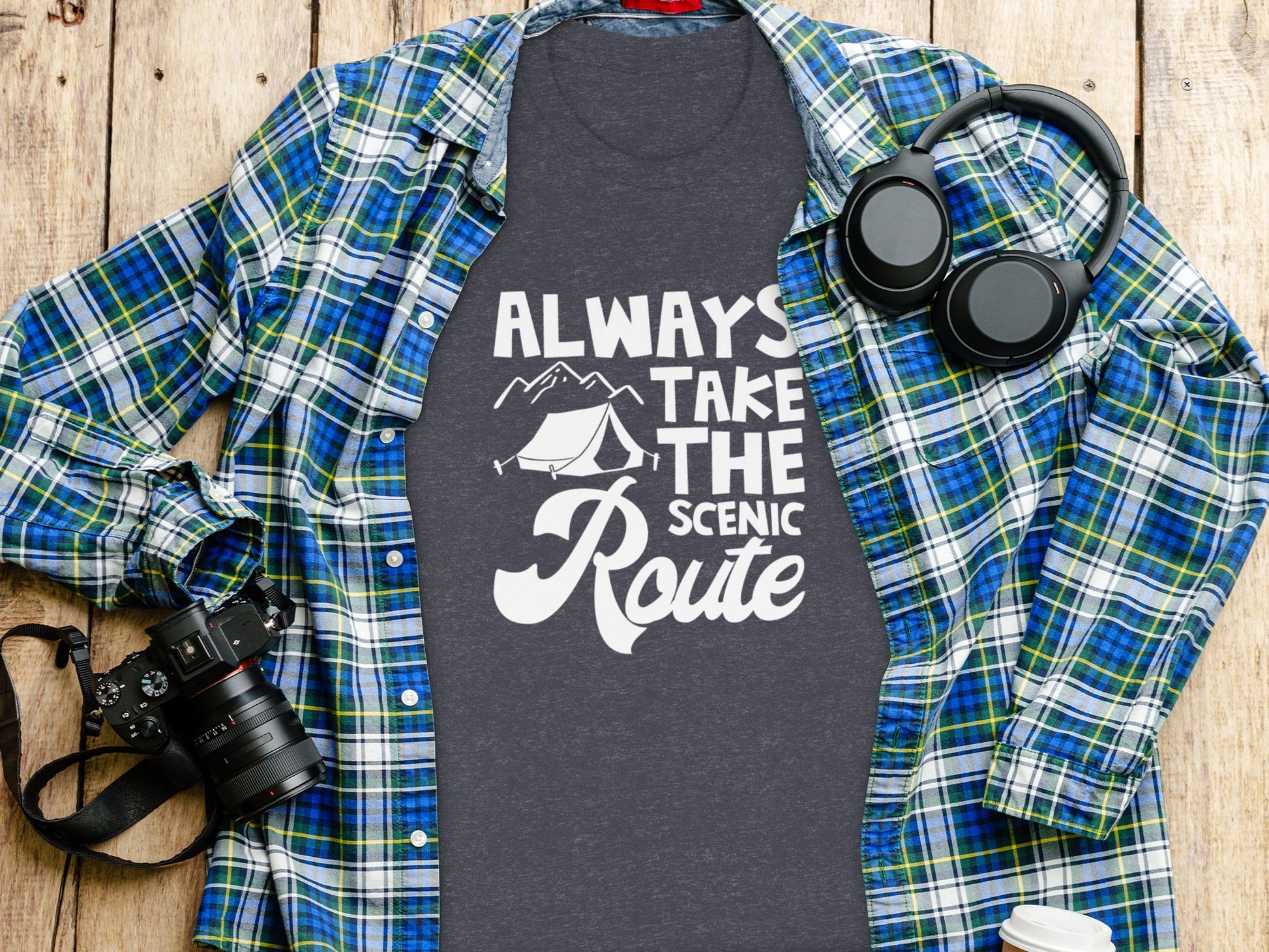 Always Take The Scenic Route Outdoors Camping Design T-Shirt T-Shirt - Outdoor & Adventure Collection - Mile Marker 16 Gear by Cloud 16 Clothing Co.