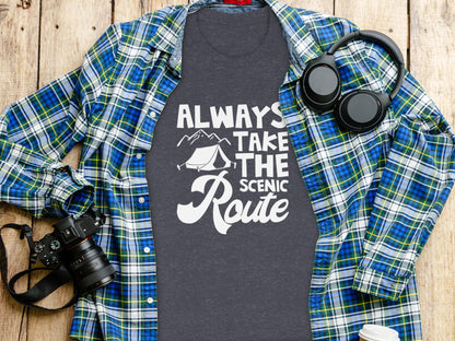 Always Take The Scenic Route Outdoors Camping Design T-Shirt T-Shirt - Outdoor & Adventure Collection - Mile Marker 16 Gear by Cloud 16 Clothing Co.
