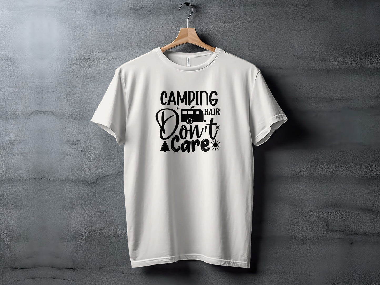 Camping Hair Dont Care Graphic Design Vacation T-Shirt T-Shirt - Outdoor & Adventure Collection - Mile Marker 16 Gear by Cloud 16 Clothing Co.