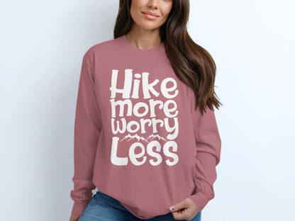Hike More Worry Less With Mountain Graphic Long Sleeve T-Shirt Long Sleeve Tee - Outdoor & Adventure Collection - Mile Marker 16 Gear by Cloud 16 Clothing Co.
