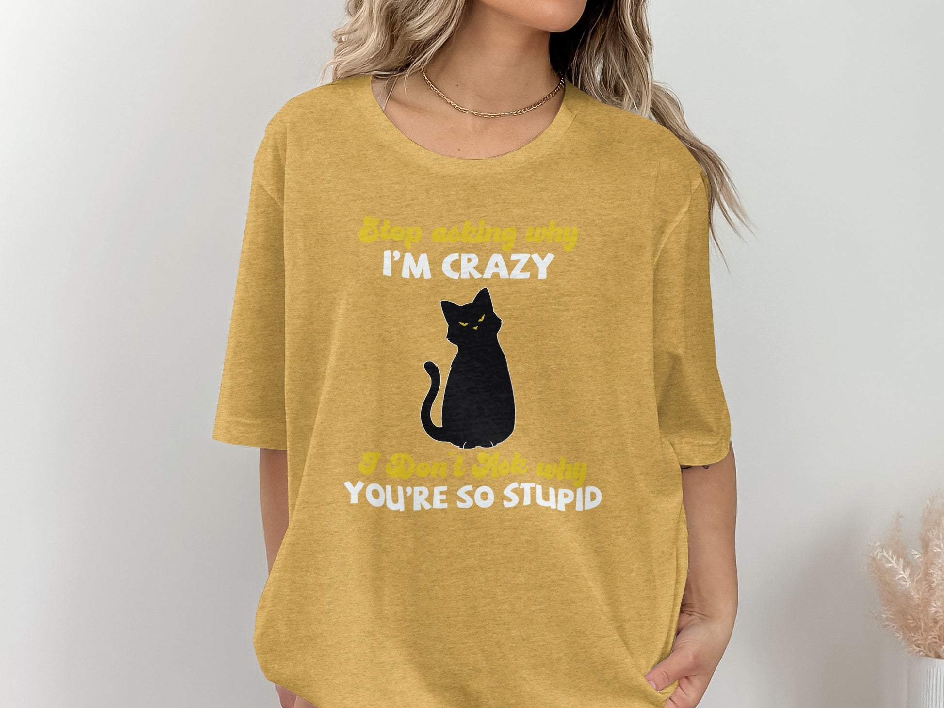 Stop Asking Why I'm Crazy Funny Black Cat T-Shirt