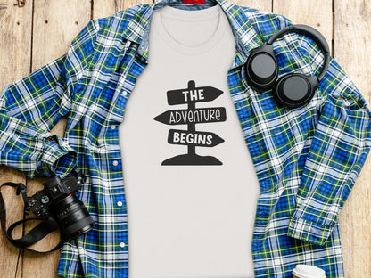 The Adventure Begins Arrow Signpost Graphic T-Shirt T-Shirt - Outdoor & Adventure Collection - Mile Marker 16 Gear by Cloud 16 Clothing Co.