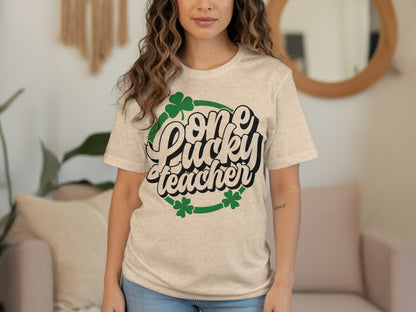 One Lucky Teacher Shirt with Shamrock Design
