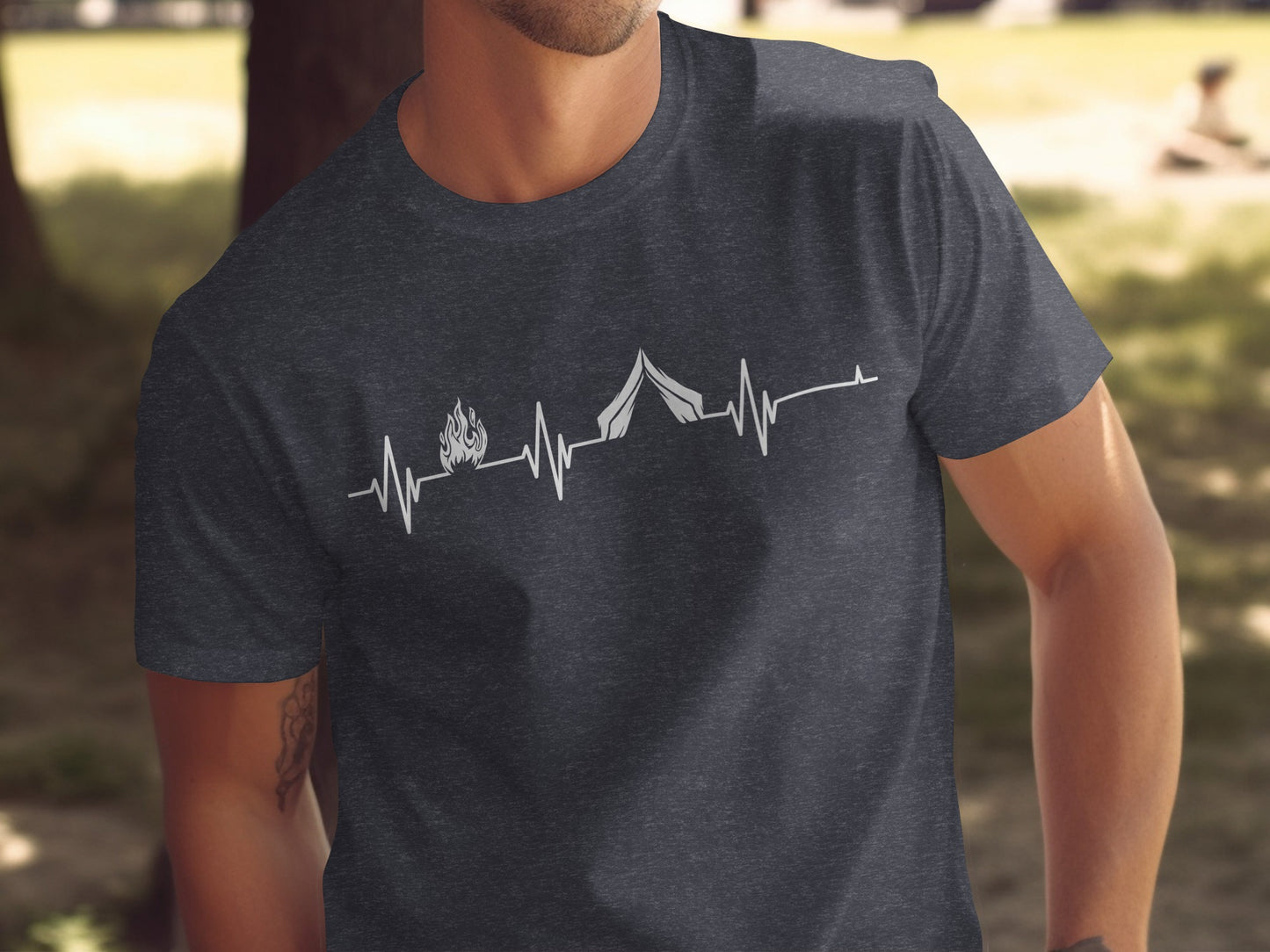 Camping Heartbeat With Tent Plus Fire Summer Camp T-Shirt T-Shirt - Outdoor & Adventure Collection - Mile Marker 16 Gear by Cloud 16 Clothing Co.