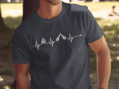 Camping Heartbeat With Tent Plus Fire Summer Camp T-Shirt T-Shirt - Outdoor & Adventure Collection - Mile Marker 16 Gear by Cloud 16 Clothing Co.