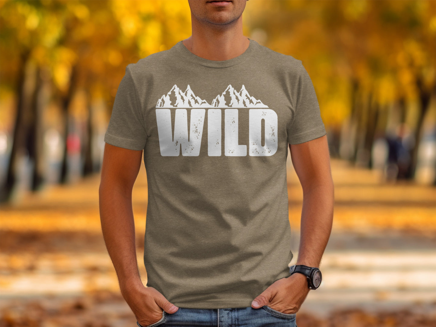 White Wild Text with Mountains Graphic Design T-Shirt T-Shirt - Outdoor & Adventure Collection - Mile Marker 16 Gear by Cloud 16 Clothing Co.