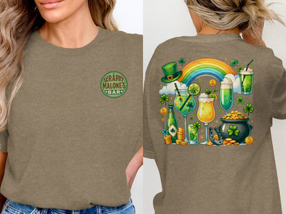 Scrappy Malone's Bar, Shamrock Pub Sign, Irish Bar, St Patricks Day Decor, Green Circle, Irish Pub Signage T-Shirt - Scrappy Malone's Bar 100-Proof Humor - Cloud 16 Clothing Co.