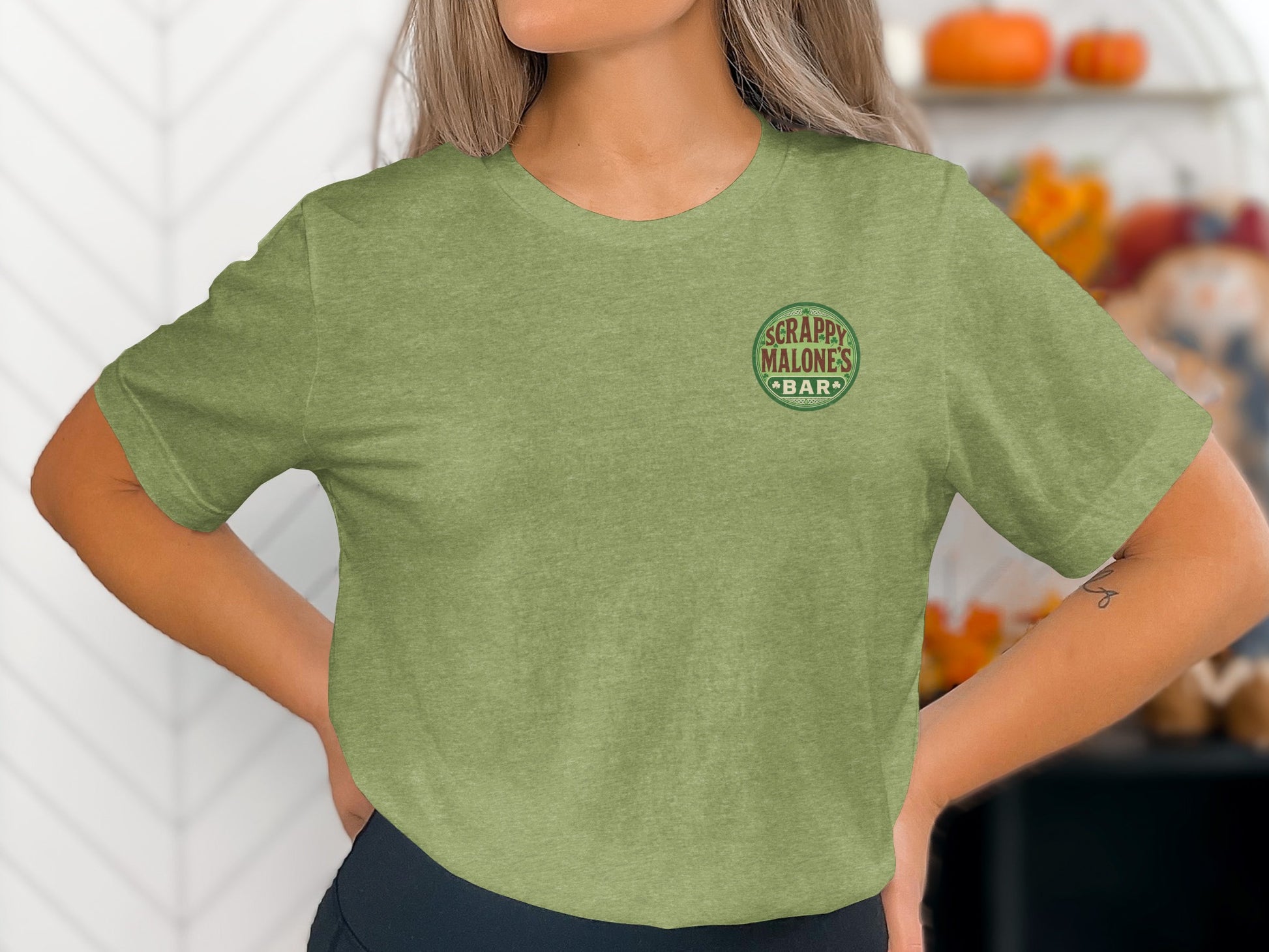 Scrappy Malone's Bar, Irish Pub, Shamrock, Round, Green, Vintage T-Shirt - Scrappy Malone's Bar 100-Proof Humor - Cloud 16 Clothing Co.