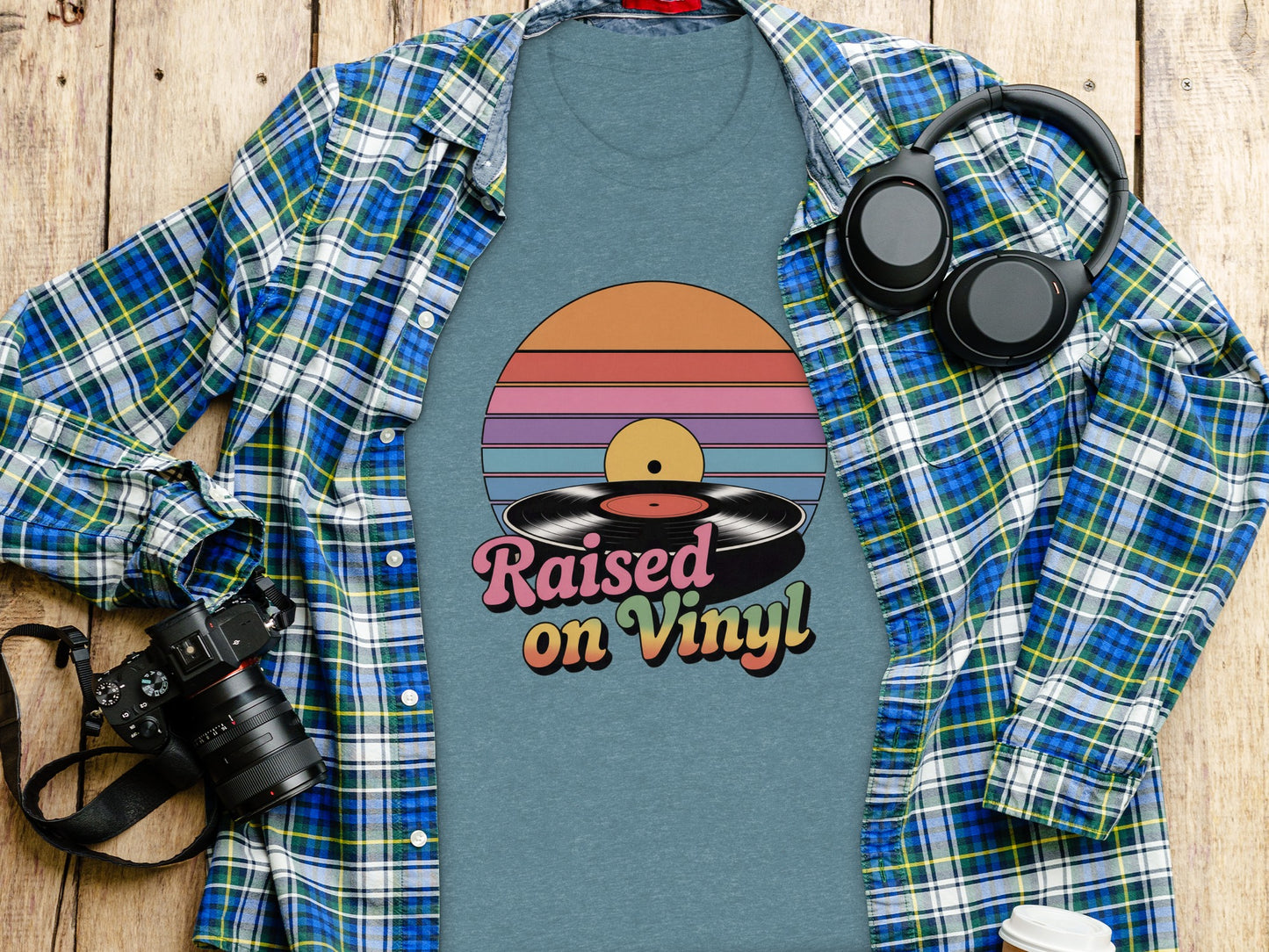 Retro Raised on Vinyl Graphic Tee Music Lover Shirt