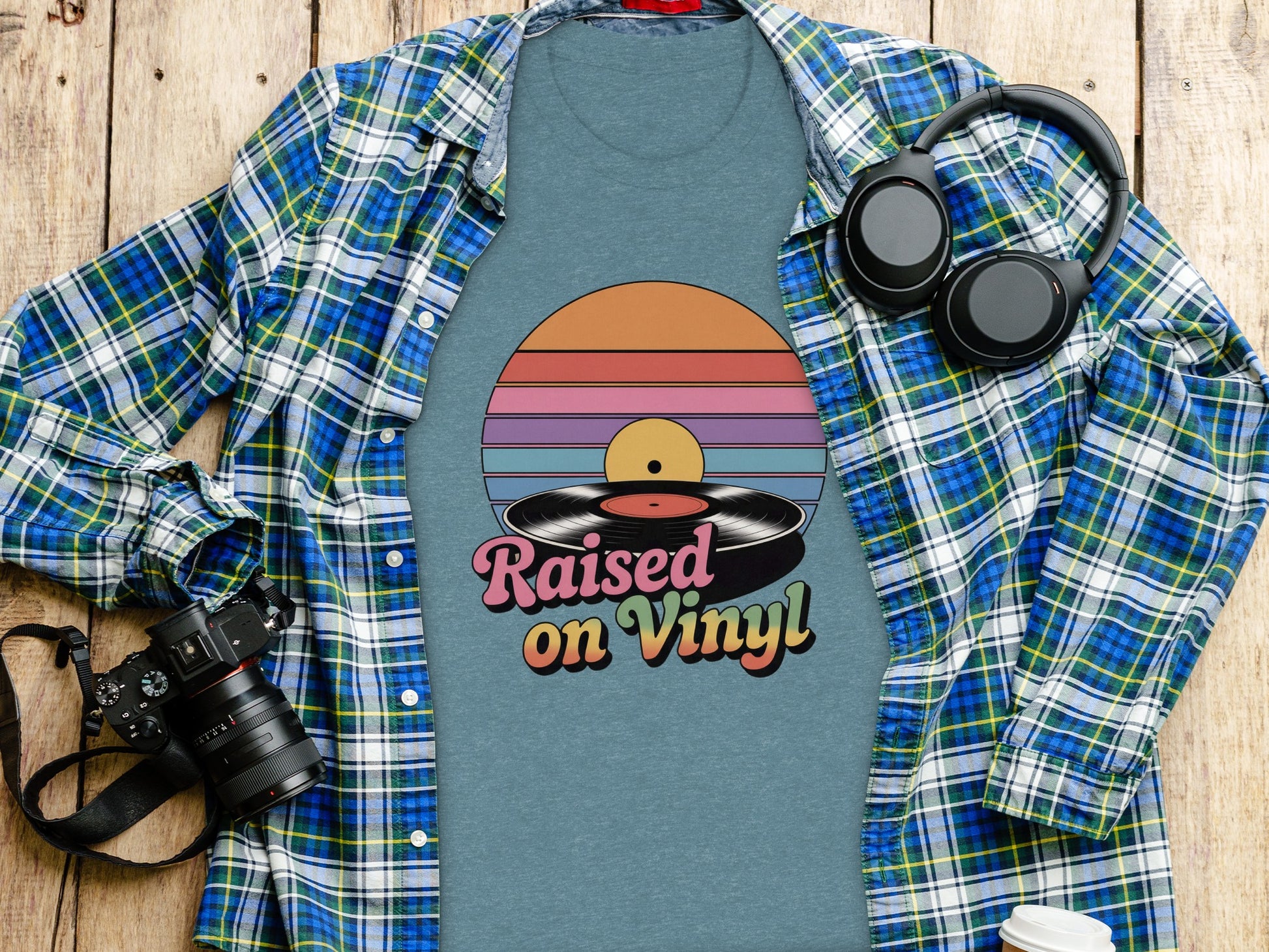 Retro Raised on Vinyl Graphic Tee Music Lover Shirt