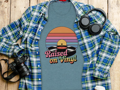 Retro Raised on Vinyl Graphic Tee Music Lover Shirt