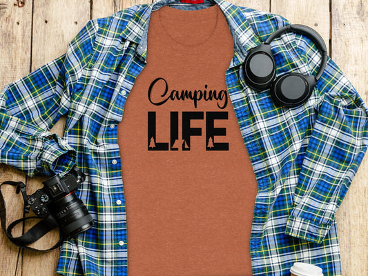 Camping Is Life With Trees And Tent Adventure T-Shirt T-Shirt - Outdoor & Adventure Collection - Mile Marker 16 Gear by Cloud 16 Clothing Co.