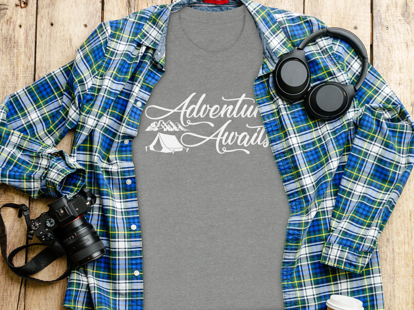 Adventure Awaits Tent Mountains Graphic Design T-Shirt T-Shirt - Outdoor & Adventure Collection - Mile Marker 16 Gear by Cloud 16 Clothing Co.